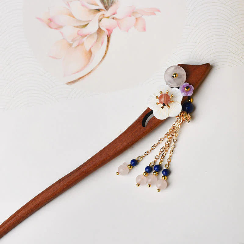 Buddha Stones Red Sandalwood Pink Crystal Charm Healing Hairpin Decorations