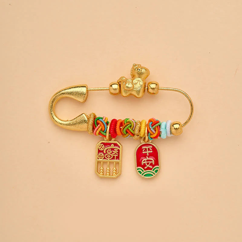 Buddha Stones Year Of The Horse Fu Character Lotus Attract Fortune Ruyi Handle Peace Buckle Luck Brooch