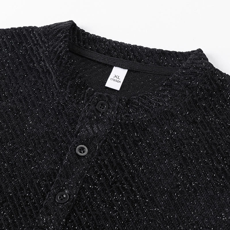 Buddha Stones Fall Crew Neck Stripes Button Men's Sweatshirt Pullover