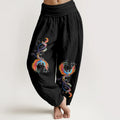 Buddha Stones Pure Cotton Gorgeous Phoenix Pattern Women's Elastic Waist Harem Pants