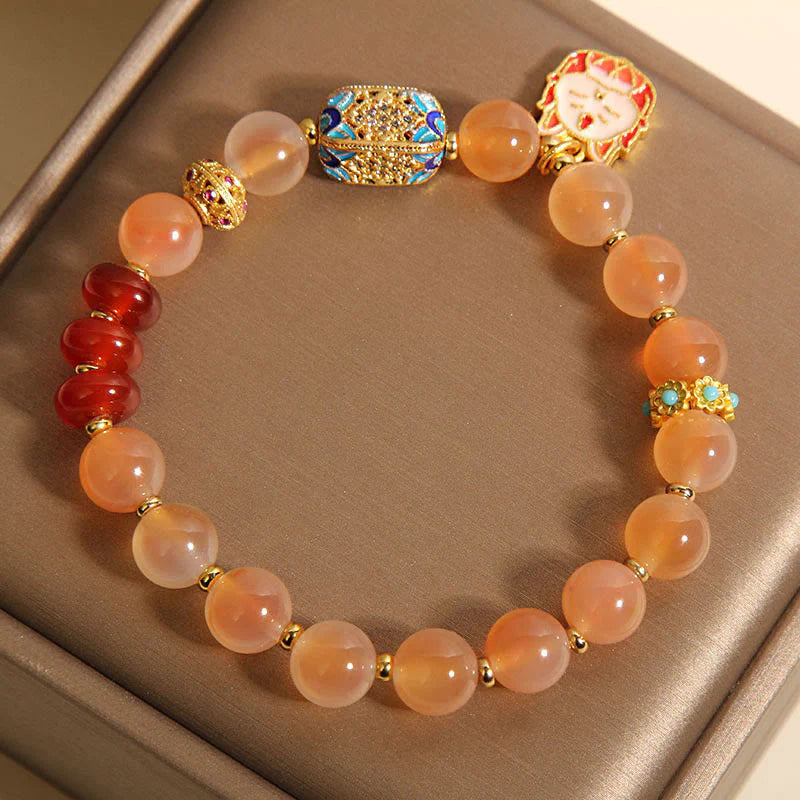 Buddha Stones Natural Nine Tailed Fox Orange Candy Agate Healing Bracelet