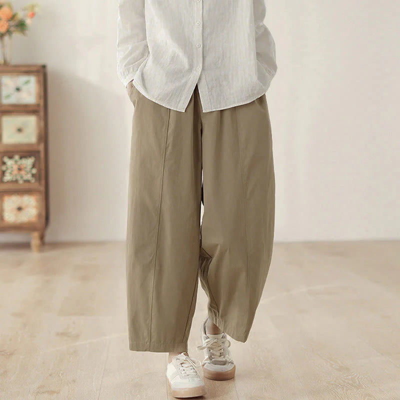 Buddha Stones Simple Lines Design Ankle-Length Cotton Women's Harem Pants With Pockets