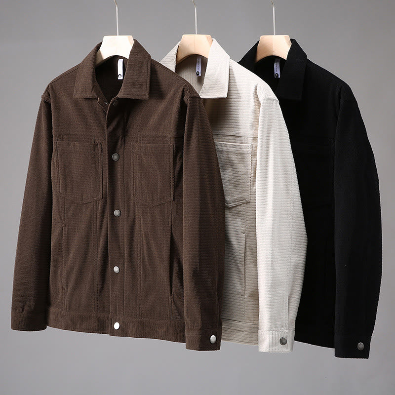 Buddha Stones Commute Lapel Design Buttons Men's Long Sleeve Jacket With Pockets