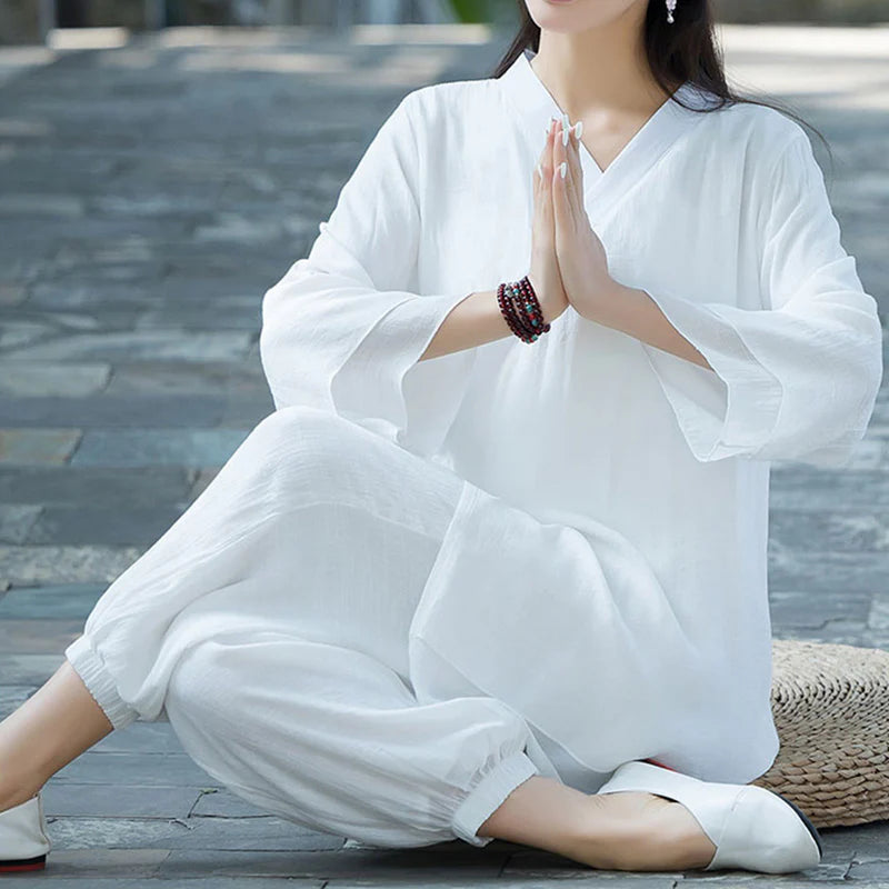 Buddha Stones Yoga Cotton Linen Clothing Uniform Meditation Zen Practice Women's Set (Extra 30% Off | USE CODE: FS30)