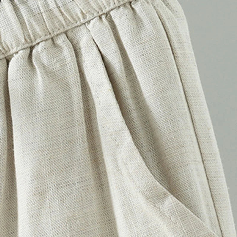Buddha Stones Winter Contrasting Drawstring Cotton Linen Women's Wide Leg Pants With Pockets