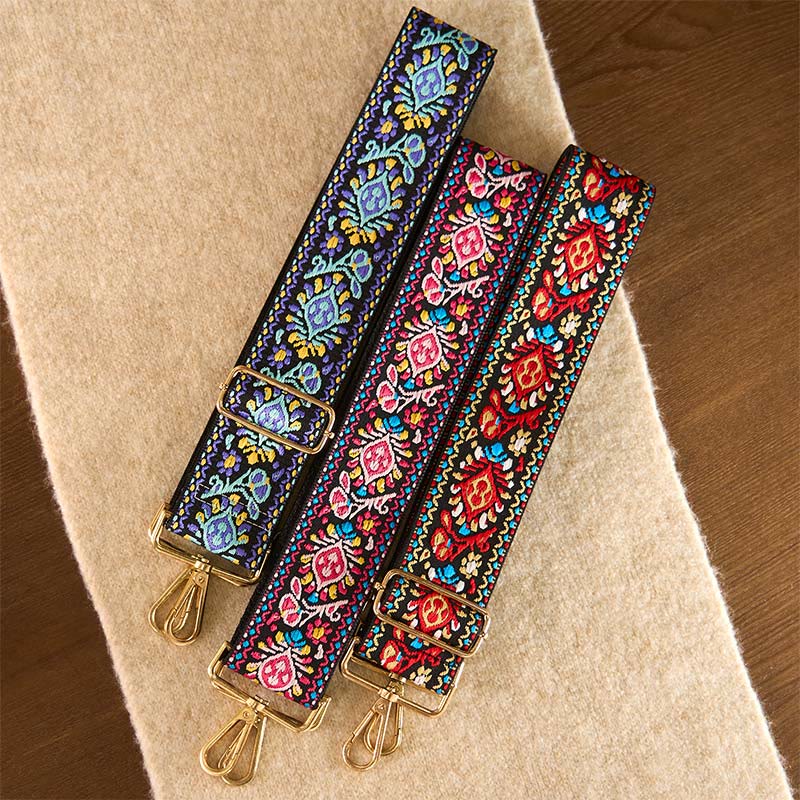 Buddha Stones Bohemian Flower Geometric Stripes Embroidery Adjustable Handbags Crossbody Shoulder Bag Purse Straps Replacement