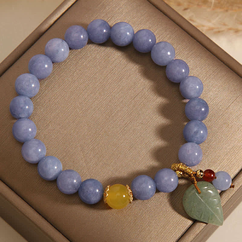 Buddha Stones Aquamarine Jade Leaf Healing Charm Bracelet