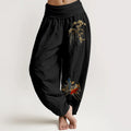 Buddha Stones Pure Cotton Pine Tree Koi Fish Pattern Women's Elastic Waist Harem Pants