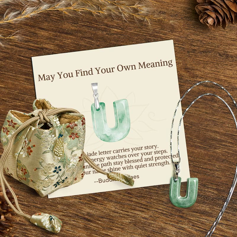 Buddha Stones May You Find Your Own Meaning Natural A-Z Letter Jade 925 Sterling Silver Chain Necklace Includes Gift Message Card