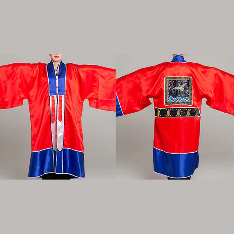Buddha Stones Wudang Crane Embroidery Long Wide Sleeve Unisex Taoist Robe Gown Kimono For Qigong Tai Chi Ceremony