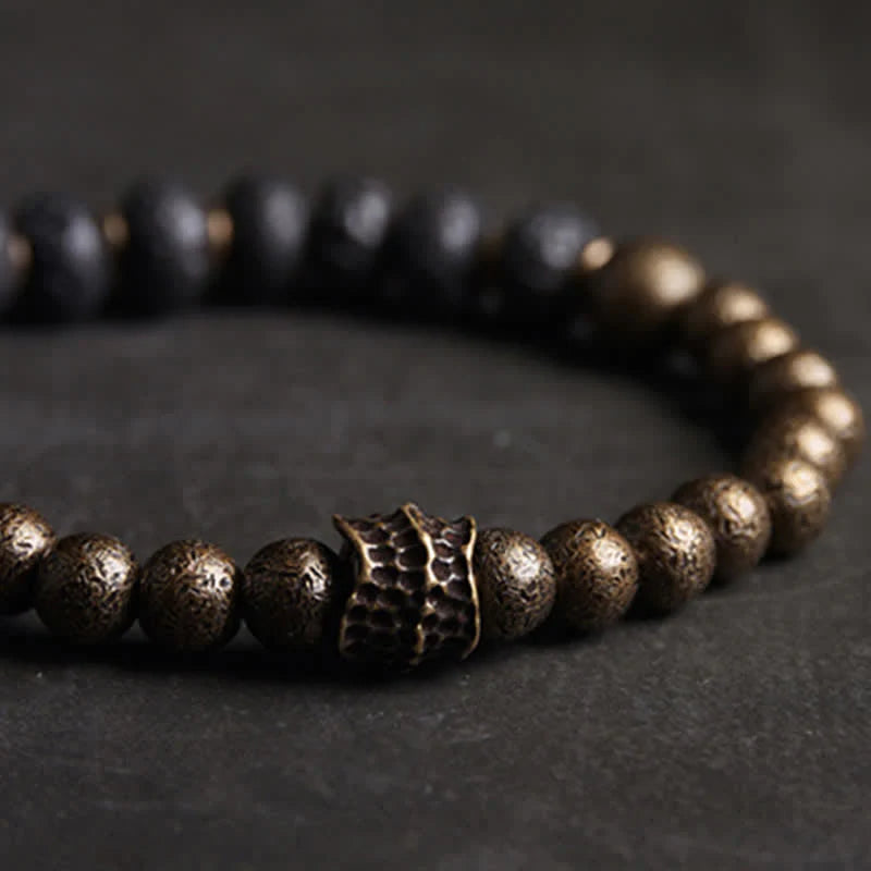 Buddha Stones Lava Rock Stone Copper Balance Cuff Bracelet Bangle