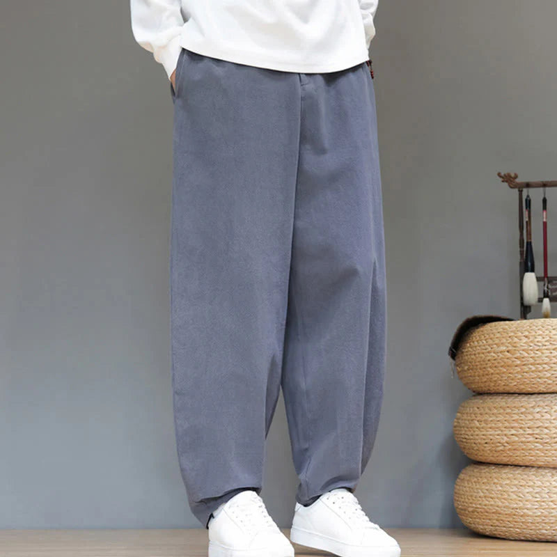 Buddha Stones Fall Sports Men's Pure Color Button Design Cotton Pants With Pockets