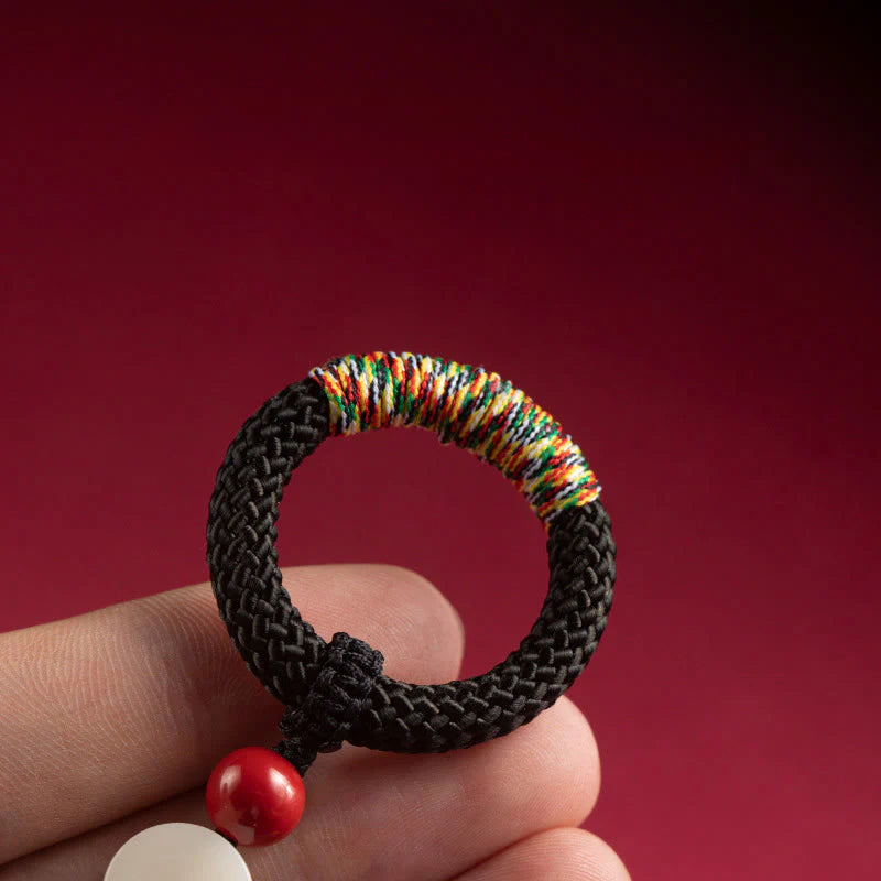 Buddha Stones Handwoven Colorful Thread String Buckle Ivory Fruit Cinnabar Key Chain Phone Hanging Decoration