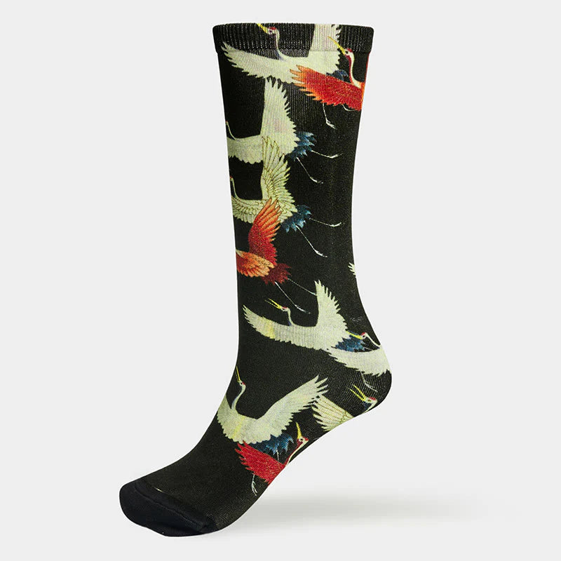 Buddha Stones Be Present Casual White Red Cranes Men Women Unisex Socks Includes Gift Message Card