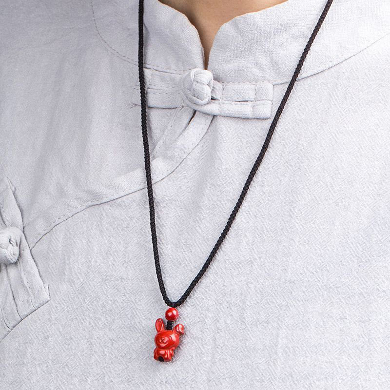 Buddha Stones Year Of The Horse Chinese Zodiac Engraved Design Cinnabar Blessing Rope Necklace Pendants
