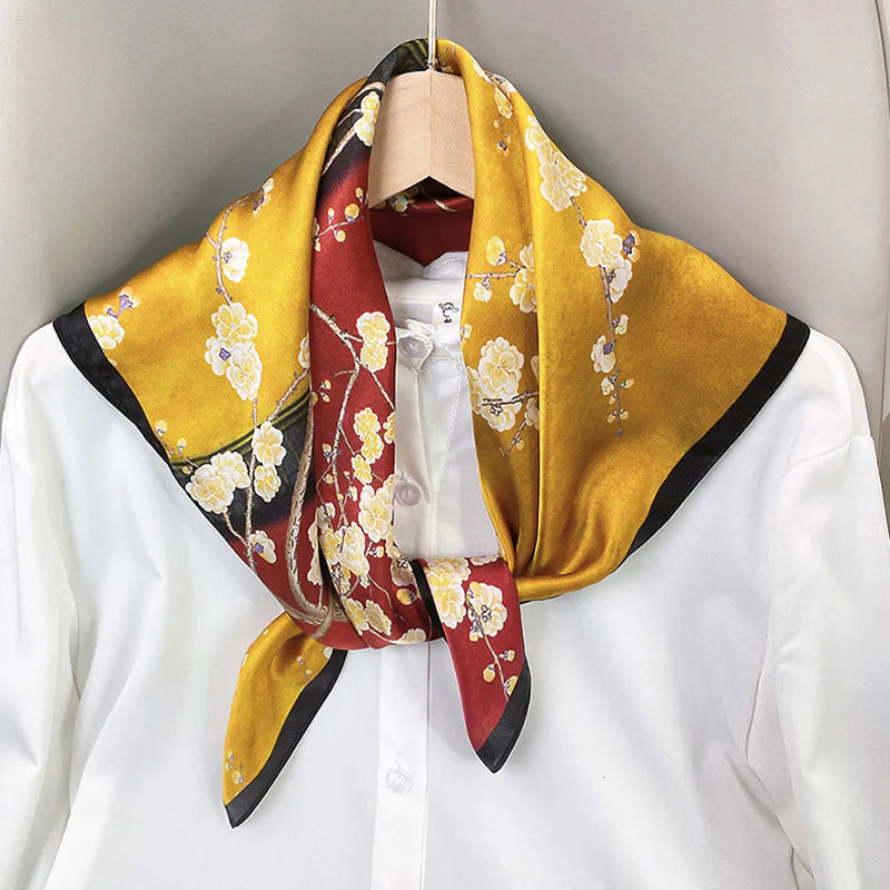Buddha Stones Pastoral Scene Hot Air Balloon Spring Blossom 100% Mulberry Silk Neck Hair Scarf