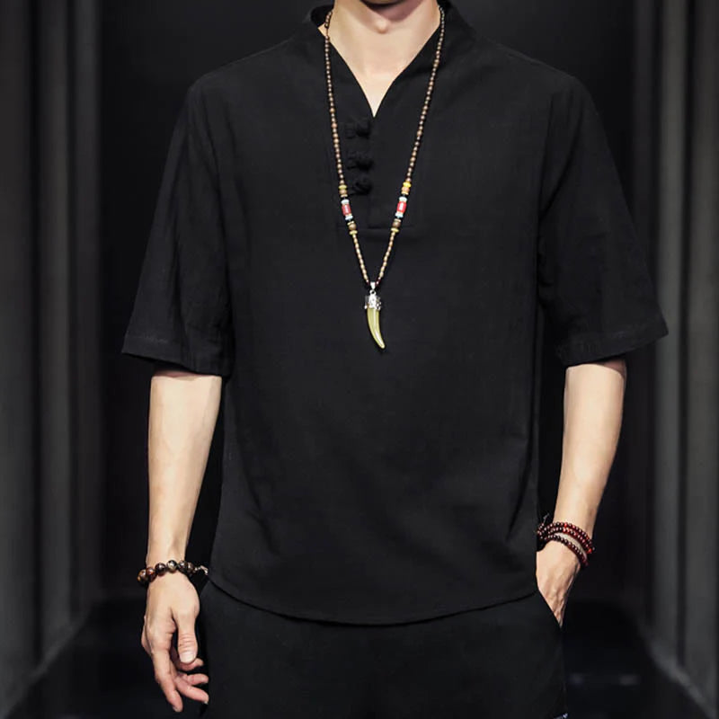 Buddha Stones Casual Summer Half Sleeve Shirt Cotton Men Clothing