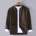 Buddha Stones Men's Stnad Collar Long Sleeve Thermal Fleece-lined Ramie Cotton Jacket With Pockets
