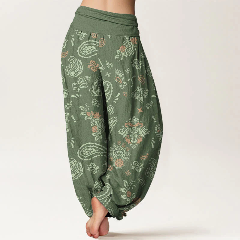 Buddha Stones Cotton Vintage Paisley Pattern Women's Elastic Waist Harem Pants