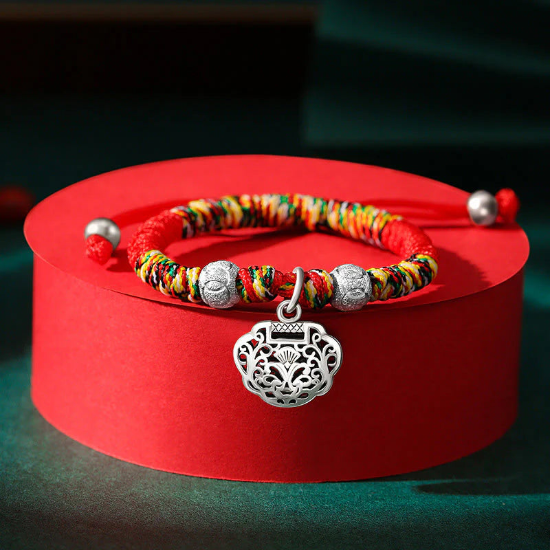 Buddha Stones 925 Sterling Silver Chinese Lock Charm Multicolored Red String Protection Handmade Braided Kids Bracelet (Extra 35% Off | USE CODE: FS35)