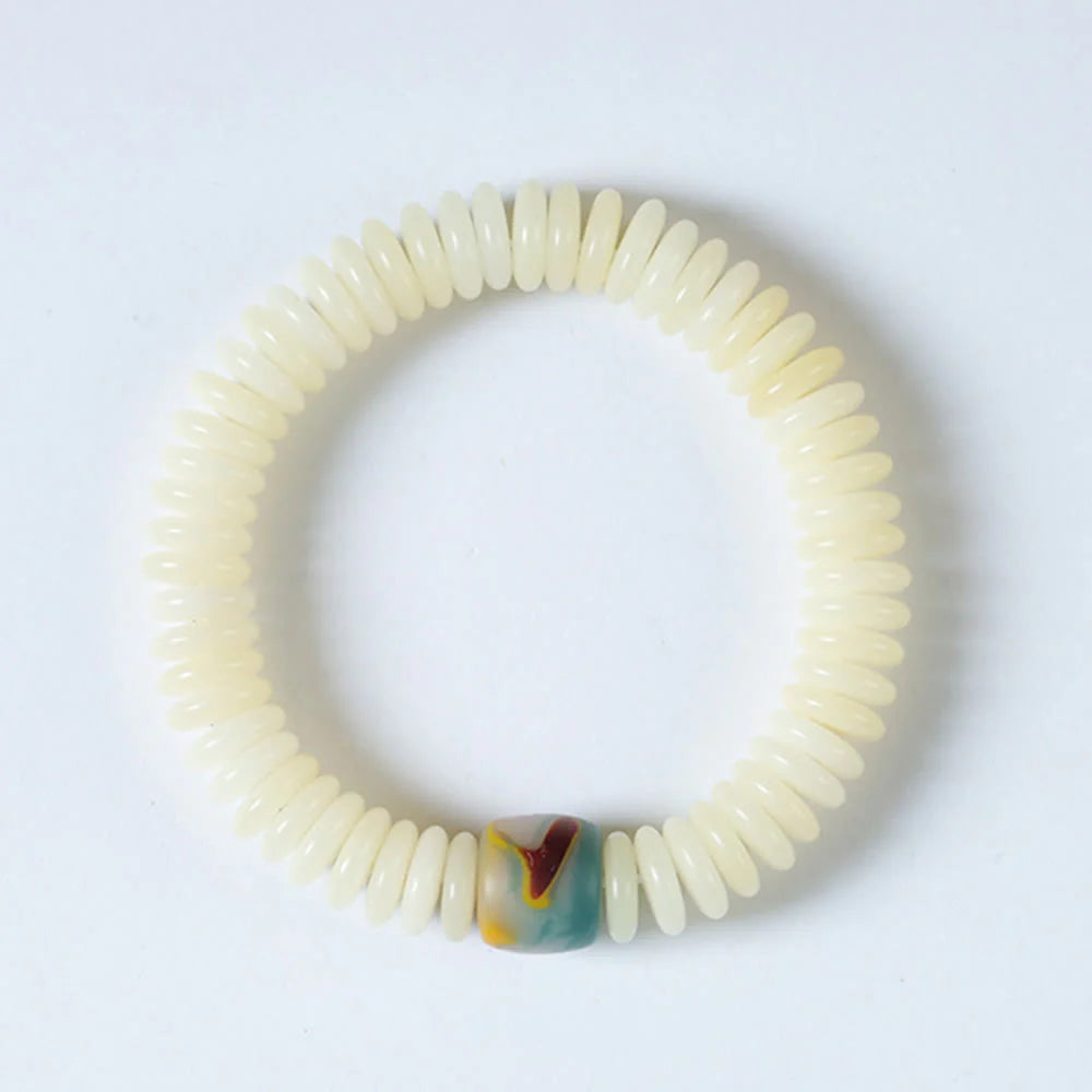 Buddha Stones Natural White Bodhi Seed Stone Wisdom Tassel Wrist Mala Bracelet