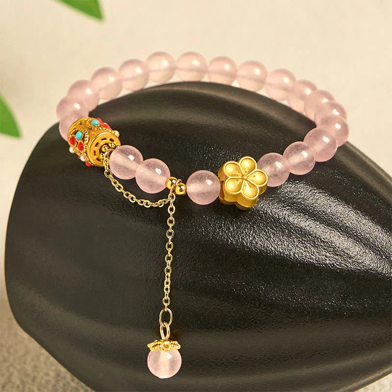 Buddha Stones Tibetan White Agate Crystal Stone Flowers Positivity Bracelet