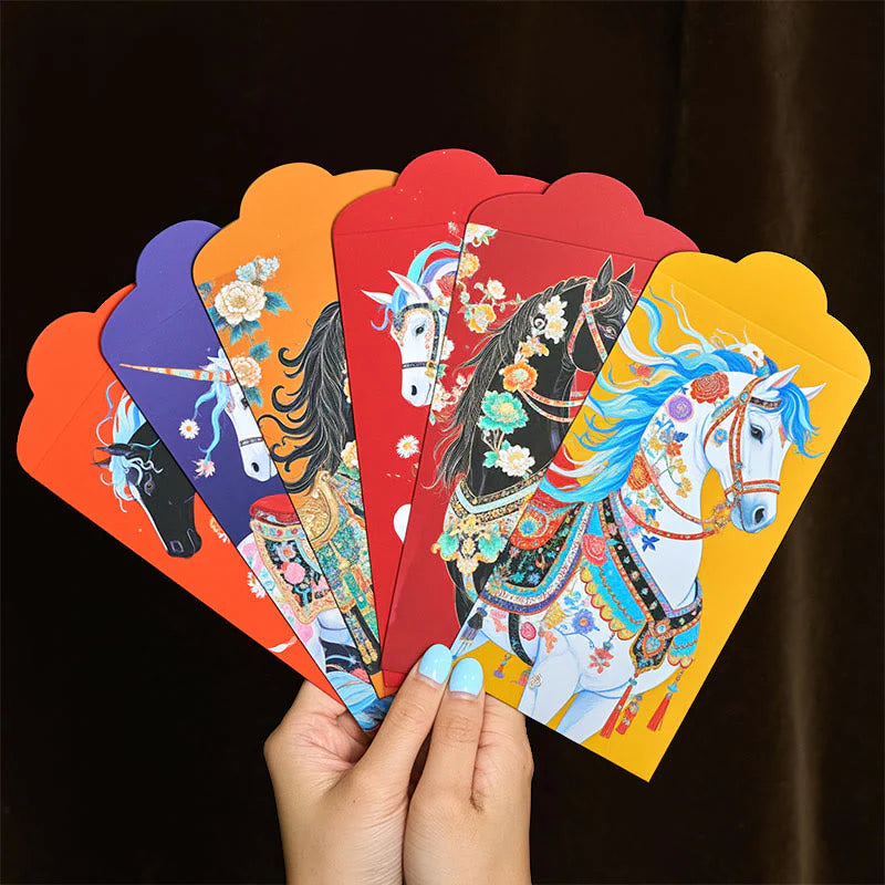 Buddha Stones 6pcs Colorful Chinese Red Envelope Year Of The Horse 2026 New Year