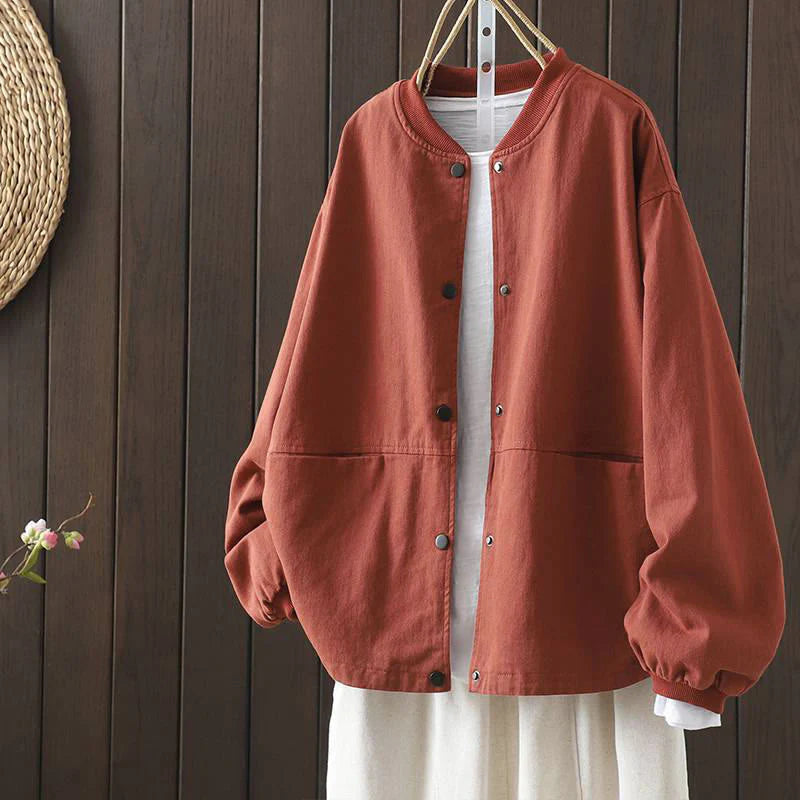 Buddha Stones Fall Button Down Women's Cotton Long Sleeve Outerwear Jacket With Pockets