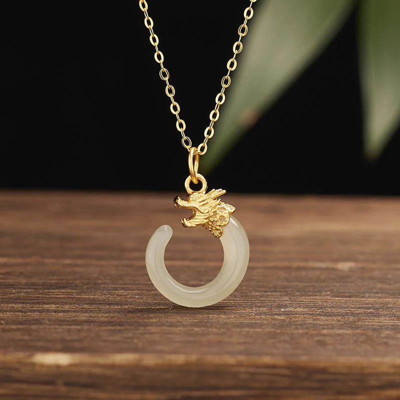 Buddha Stones 925 Sterling Silver Year Of The Dragon Natural Hetian Jade Luck Strength Necklace Pendant (Extra 40% Off | USE CODE: FS40)