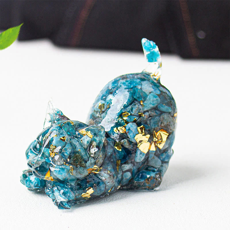 Buddha Stones Stretching Cat Resin Crystal Gravel Meditation Decoration