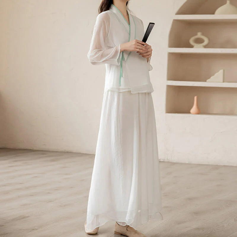 Buddha Stones Retro Prayer Zen Spiritual Meditation Practice Chiffon Clothing Women's Set