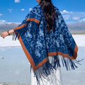 Buddha Stones Navy Paisley Pattern Patchwork Design Tassel Scarf Shawl