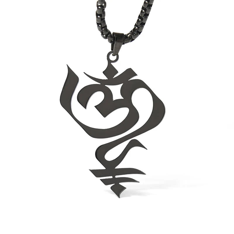 Buddha Stones Vintage OM Symbol geometry Design Stainless Steel Connection Necklace Pendant