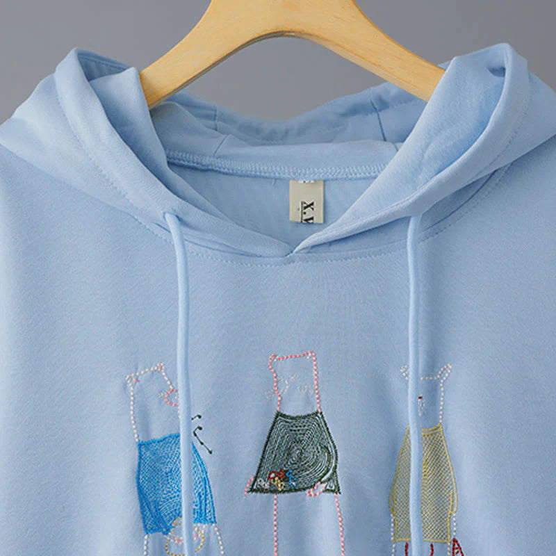 Buddha Stones Fall Embroidery Bear Long Sleeve Women's Hoodie