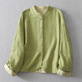 Buddha Stones Women's Plain Jacquard Stand Collar Long Sleeve Cotton Linen Jacket With Pockets