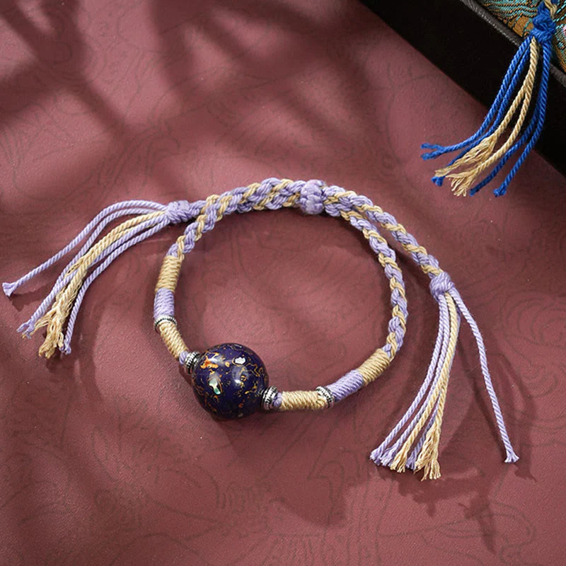 Buddha Stones Lacquer Craft Bead Multicolored Braided String Bracelet