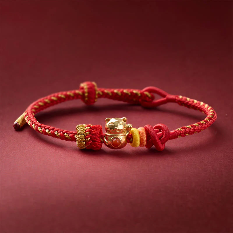 Buddha Stones Cat Copper Red String Luck Bracelet
