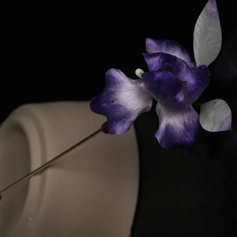 Buddha Stones Handmade Silk Art Purple White Iris Protection Brooch