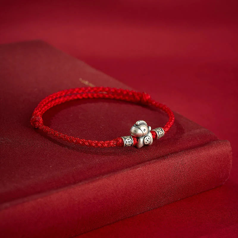 Buddha Stones Year of the Horse 999 Sterling Silver String Braided Protection Bracelet