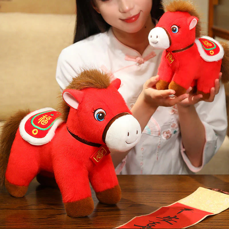 Buddha Stones Year Of The Horse Fu Character Plush Horse Doll Prosperity Fortune Home Decoration