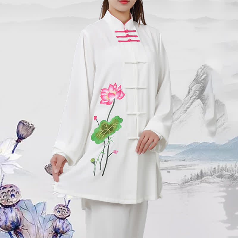 Buddha Stones Lotus Flower Leaf Pattern Tai Chi Meditation Prayer Spiritual Zen Practice Clothing Women's Set (Extra 30% Off | USE CODE: FS30)