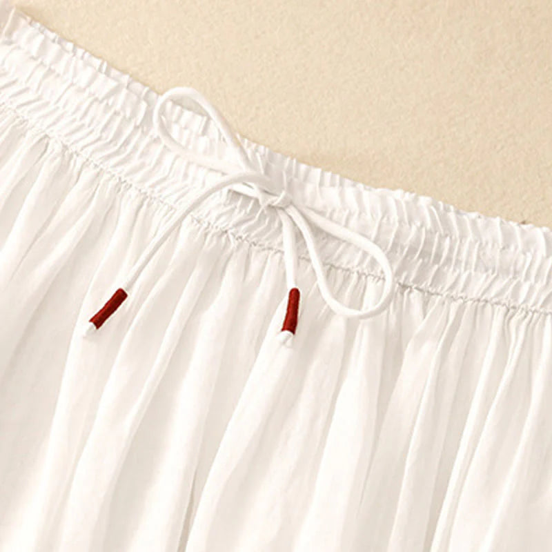 Buddha Stones Summer Solid Color Elastic Waist Drawstring Women's Skirt