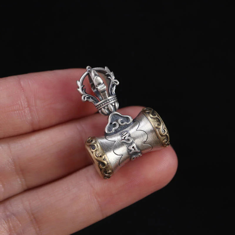 Buddha Stones Tibet 925 Sterling Silver Om Mani Padme Hum Dorje Bell Vajra Engraved Enlightenment Pendant Hanging Decoration