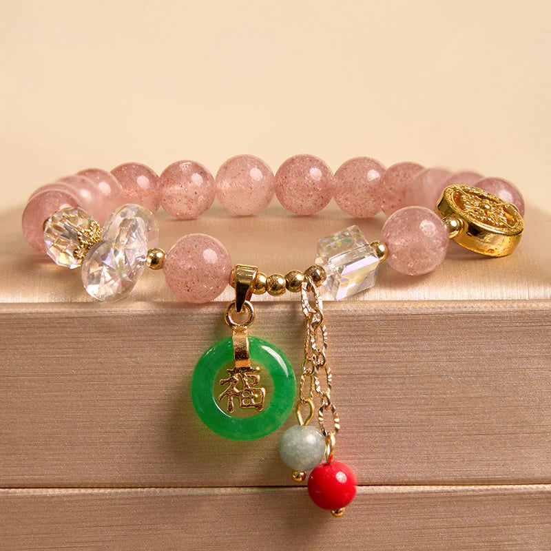 Buddha Stones Sending Love and HarmonyStrawberry Quartz Bracelet Includes Gift Message Card