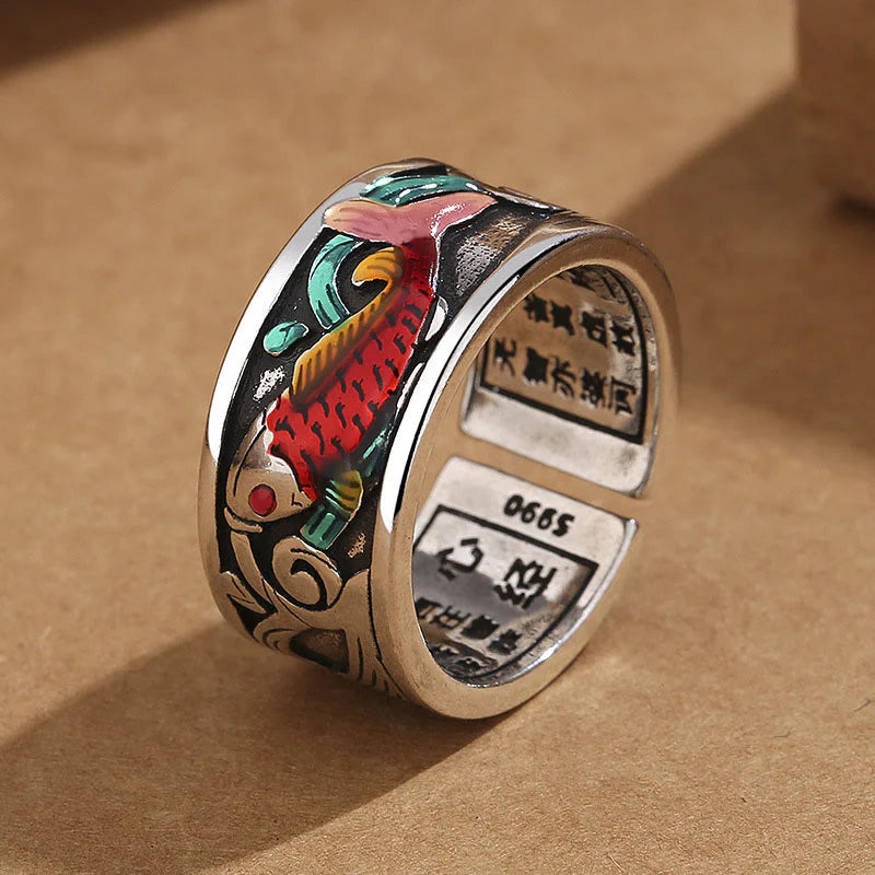 FREE Today: Bring Good Luck Koi Fish Heart Sutra Engraved Ring
