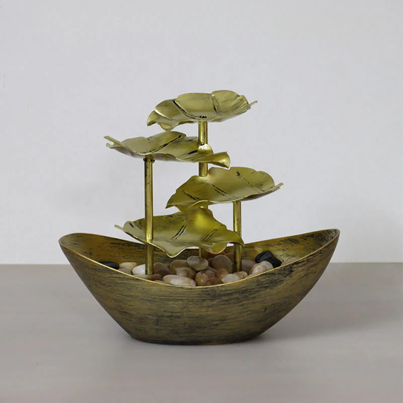 Buddha Stones Lotus Leaf Shaped Waterfall Fountain Tabletop Ornaments With LED Light Home Office Desktop Decoration