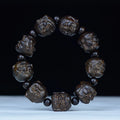 Buddha Stones Ebony Wood Eighteen Arhats Lotus Dragon Engraved Balance Bracelet