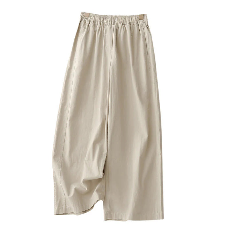 Buddha Stones Spring Commute Solid Color High Waist Women's Wide Leg Cotton Linen Pants With Pockets