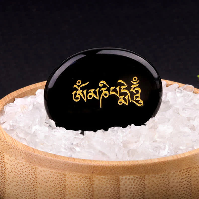 FREE Today: Spiritual Awareness Om Mani Padme Hum Amethyst Tiger Eye Palm Stone Crystal Decor 35*45mm