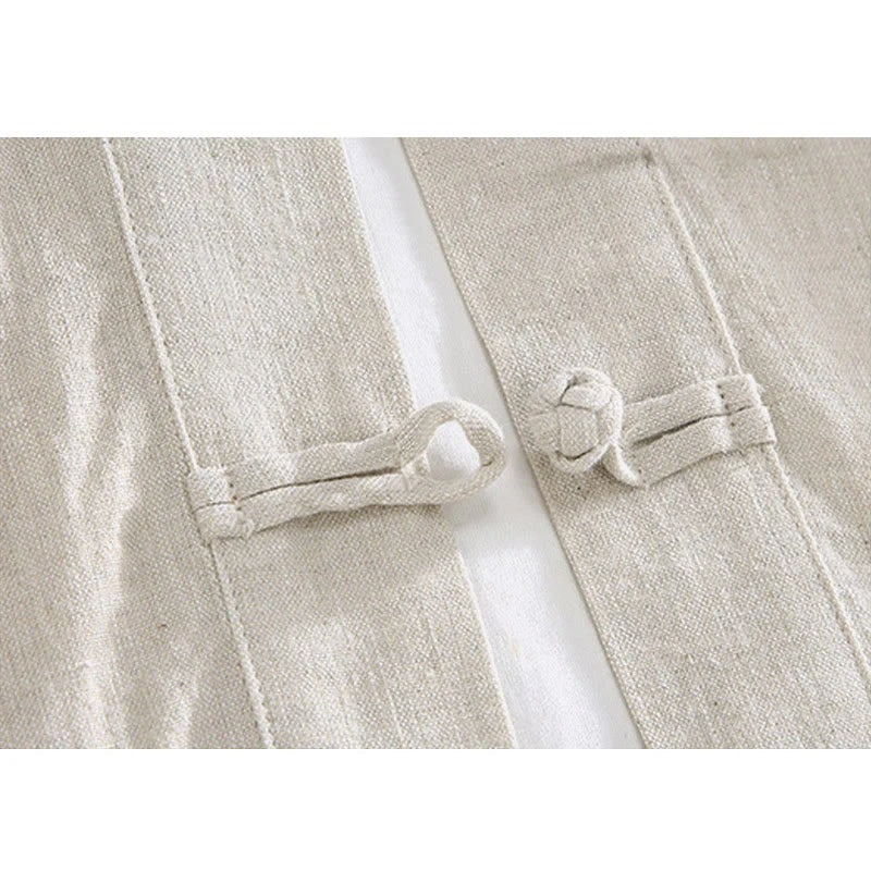 Buddha Stones Vintage Plain Tang Suit Chinese Frog-Button Men's Shirt With Pockets